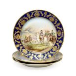 A Pair of Sèvres Style Porcelain Cabinet Plates, late 19th/early 20th century, painted with scenes