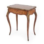 A Louis XV Style Rosewood, Tulipwood and Marquetry Inlaid Table à Ouvrage, the hinged serpentine