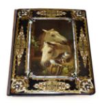 A Victorian Papier Mâché Desk Blotter, 19th century, of rectangular form, the cover painted with a