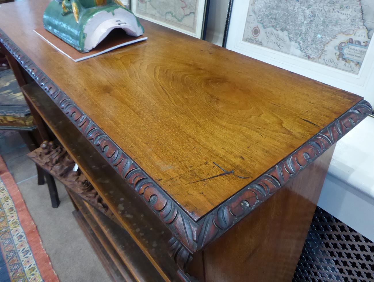 A Victorian Carved Walnut Free-Standing Open Bookcase, labelled James Shoolbred, Tottenham Court, - Image 6 of 7