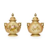 A Matched Pair of Royal Worcester Porcelain Vases and Covers, 1917/1919, of ovoid form with scroll