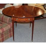 A George III mahogany and inlaid oval top Pembroke table with single drawer, 80cm wide