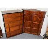 A George III mahogany wall hanging corner cupboard, twin arched doors, 112cm high; together with a