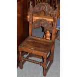 A late 17th century carved oak side chair, in the Derbyshire style