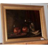 Monogrammed EWM Still life of fruit and wine Oil on canvas