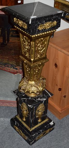 A striated black marble and gilt-brass mounted plinth, 115cm high