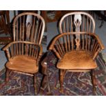 A 19th century Yew and elm Windsor chair and a similar smaller Windsor chair (2)