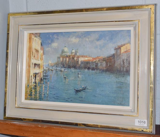 Follower of Ken Howard (Contemporary) Gondolas on the Grand Canal, Venice Indistinctly signed, oil