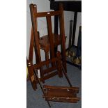 A 1990's artist's easel, two set squares and a Victorian pine side table