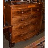 A 19th century mahogany and satinwood inlaid bowfront chest of drawers, two short over three long