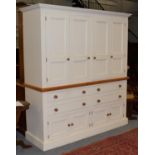 A modern painted pine kitchen house keepers' cabinet, 199cm high