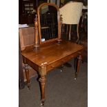 A late 19th century satinwood dressing table with swing mirror and two drawers, turned and beaded