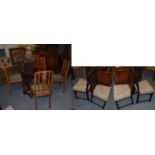 Miscellaneous furniture including, a nest of three oak tables, a set of four oak dining chairs