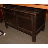 An 18th century panelled oak coffer, 98cm wide