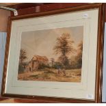 J Godet (19th Century) Harvest landscape with figures Watercolour, signed and dated 1869