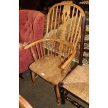 An elm seated stick back Windsor chair, pierced splat