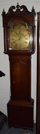 ~ An oak eight day longcase clock, signed George Miller Gateshead, 18th century, dial with an