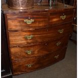 An early 19th century mahogany bowfront chest of drawers, two short drawers over three long, 97cm