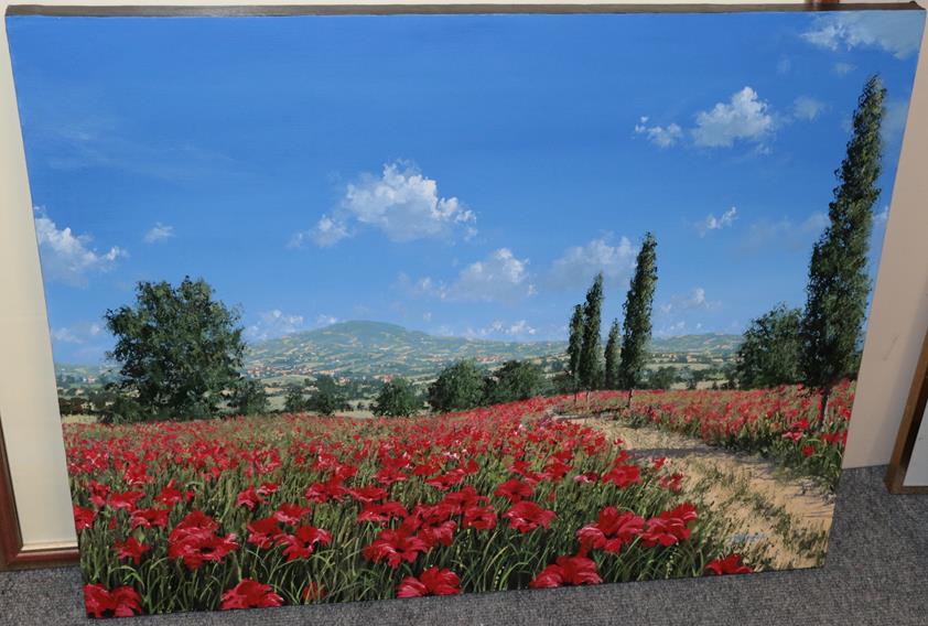 Tim Layzell (b.1981) Poppy field Signed, oil on canvas, 71cm by 91cm Artist's Resale Rights/Droit de