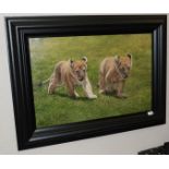 Jonathan Truss (b.1960) Two lion cubs Signed, oil on canvas, 50cm by 75cm Provenance: De Montfort