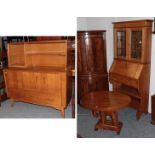 A small bureau bookcase, G-Plan sideboard, Indian oval shaped table (3)
