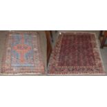 Bidjar rug, the rose pink Heran field enclosed by samovar motif with another rug (2)