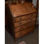 A 19th century crossbanded mahogany bureau (a.f.)