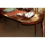 A George III mahogany D-end dining table with two additional leaves, square tapered legs, 230cm