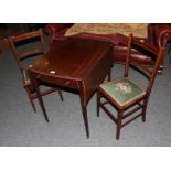 A early 19th century mahogany cross banded Pembroke table, single drawer with square tapered legs,