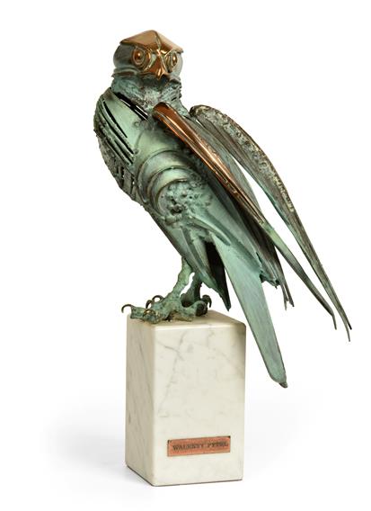 Walenty Pytel (b.1941) Polish ''Merlin Falcon'' Initialled, bronze on a marble base, 35cm high