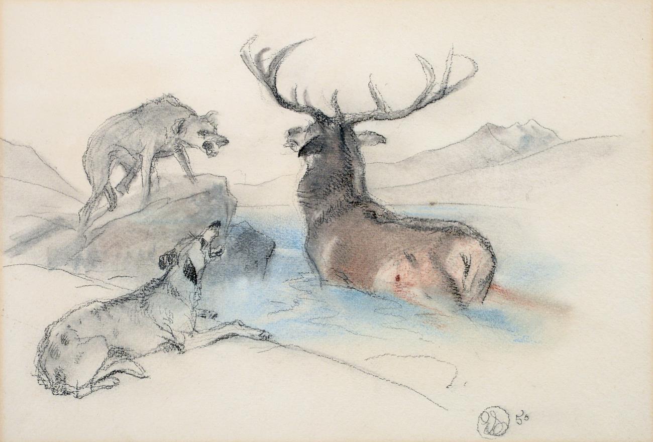 Sir Edwin Henry Landseer RA (1802-1873) A stag at bay Monogrammed and dated (18)50, pencil and