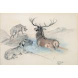 Sir Edwin Henry Landseer RA (1802-1873) A stag at bay Monogrammed and dated (18)50, pencil and