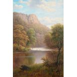 William Mellor (1851-1931) ''High Tor from the Derwent, Derbyshire'' Signed, inscribed verso, oil on