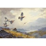 John Cyril Harrison (1898-1985) Covey of Grouse in flight Signed, watercolour, 16.5cm by 24cm See