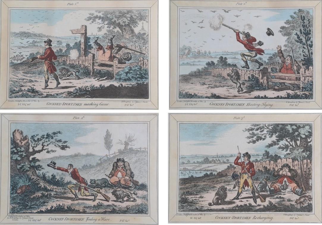 H Humphrey after James Gillray (1756-1815) ''Cockney Sportsman plates 1-4'' ''Marking Game'' ''