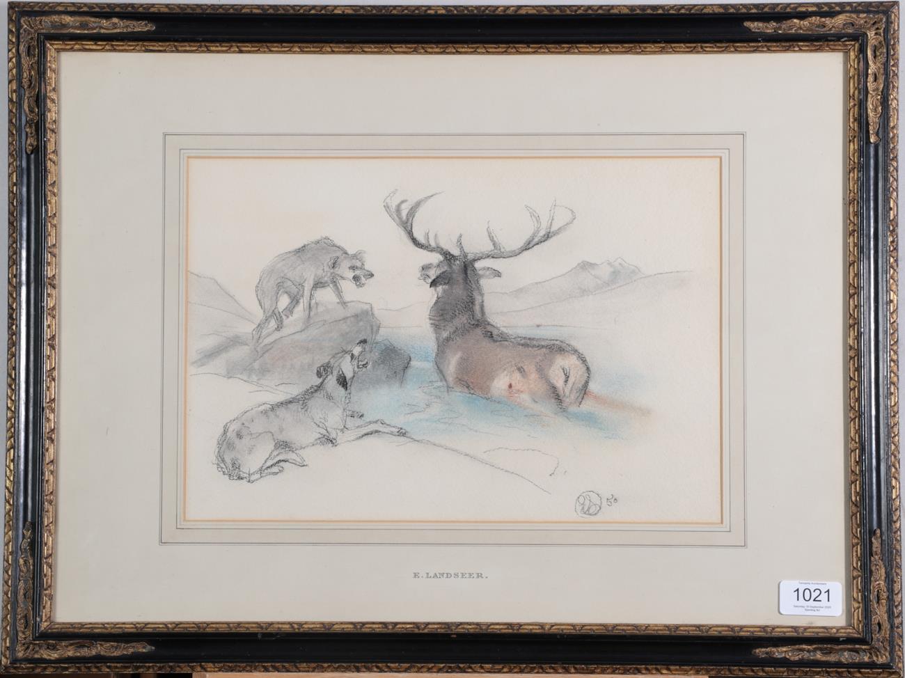 Sir Edwin Henry Landseer RA (1802-1873) A stag at bay Monogrammed and dated (18)50, pencil and - Image 2 of 3