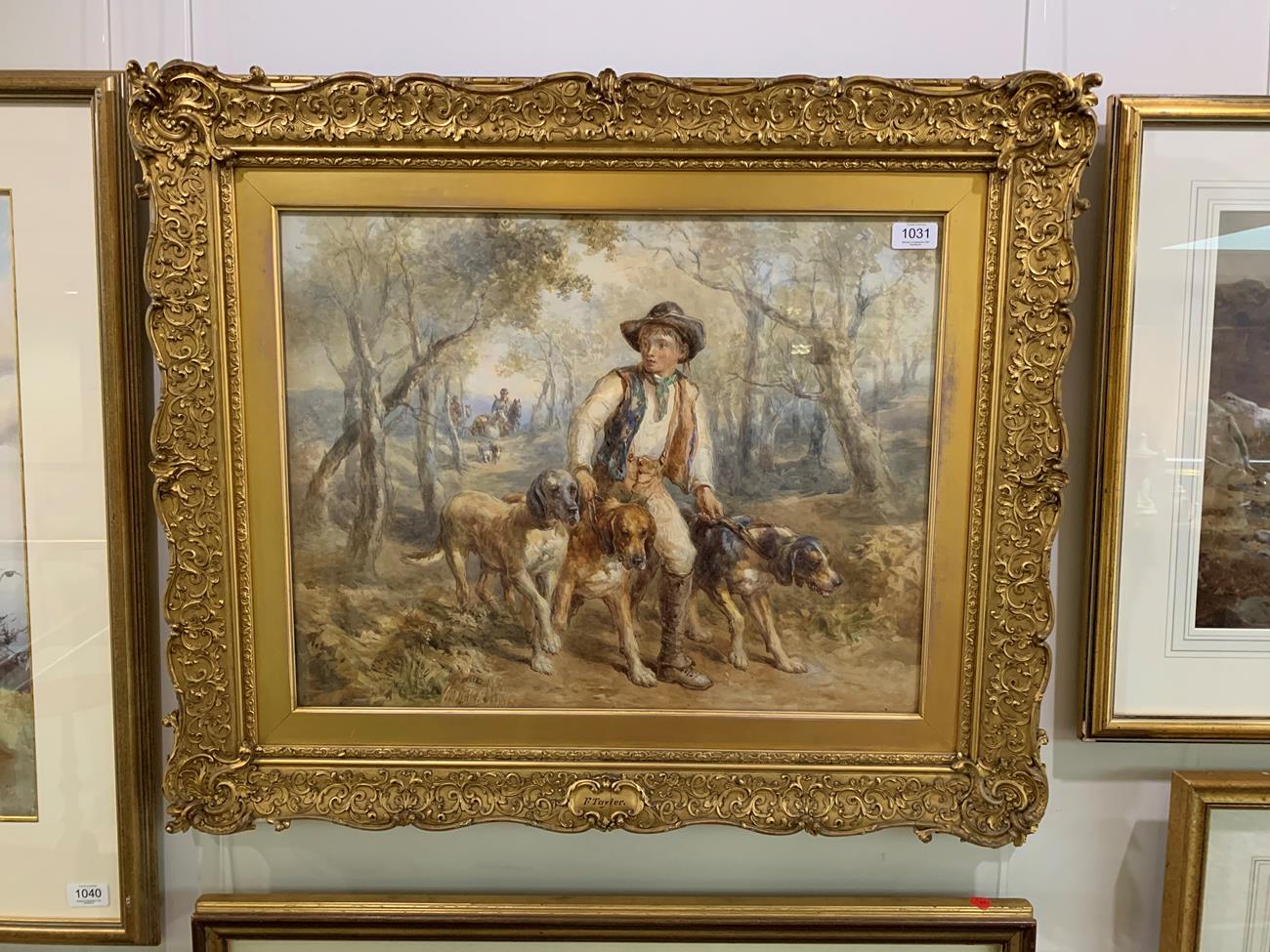 John Frederick Tayler PRWS (1802-1889) Young huntsman with trio of hounds and mounted huntsmen - Image 5 of 5