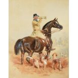 John Frederick Tayler PRWS (1802-1889) Blowing for home - mounted huntsman and hounds Initialled and