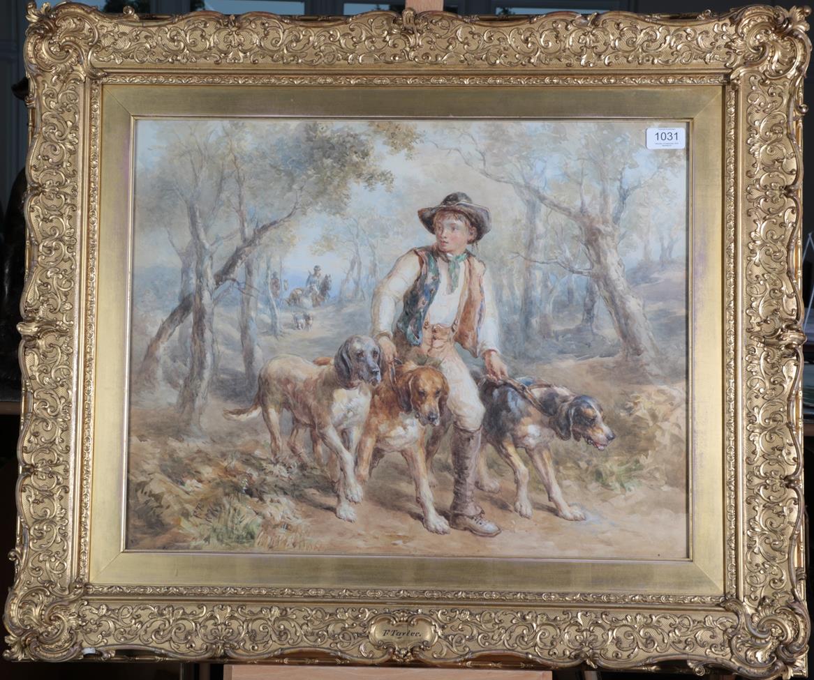 John Frederick Tayler PRWS (1802-1889) Young huntsman with trio of hounds and mounted huntsmen - Image 2 of 5