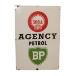 Shell Agency Petrol BP: A Single-Sided Enamel Advertising Sign, 100cm by 68cm