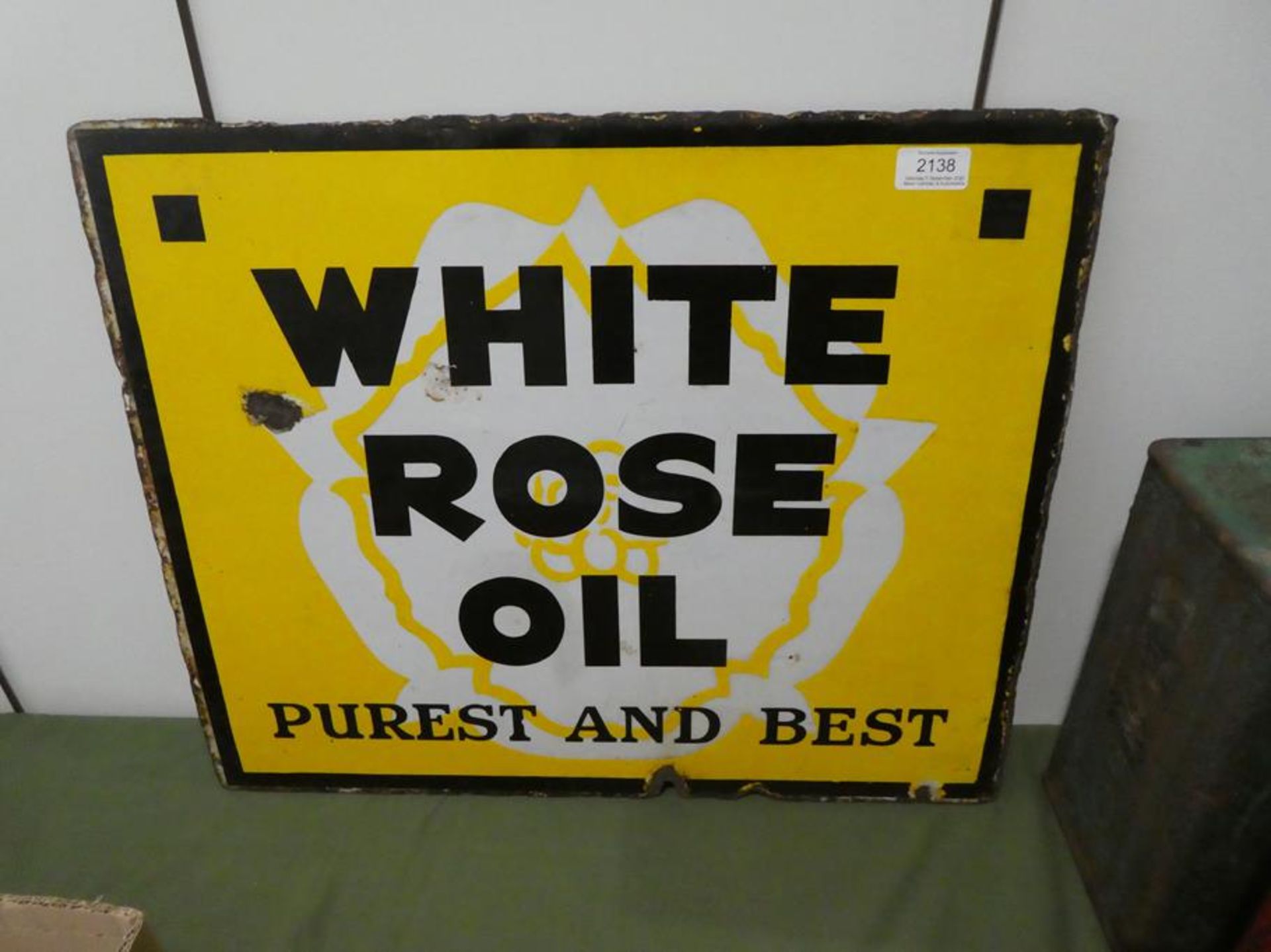 A Double-Side Enamel Advertising Sign, WHITE ROSE OIL PUREST AND BEST, stamped and numbered Bruton - Image 5 of 5