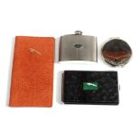 Jaguar Automobilia: A 1960/70 Stainless Steel Spirit Flask; A Jaguar Driver's Brown Leather Motoring