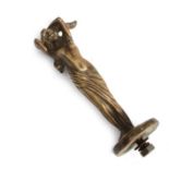 C Venee: An Early 20th Century French Brass Car Mascot as the Speed Siren, the nude female holding