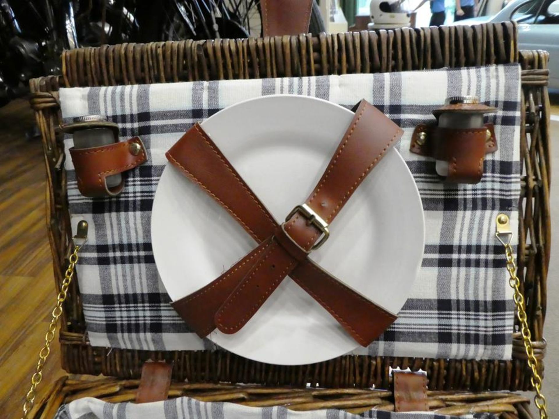 A Mercedes-Benz Picnic Hamper, apparently in unused condition, the blue and white tartan lined - Image 3 of 6