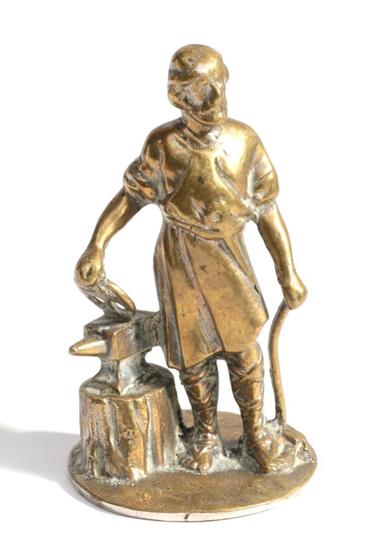 Vulcan Cars and Lorries: An Early 20th Century Brass Mascot as a Blacksmith, standing by an anvil