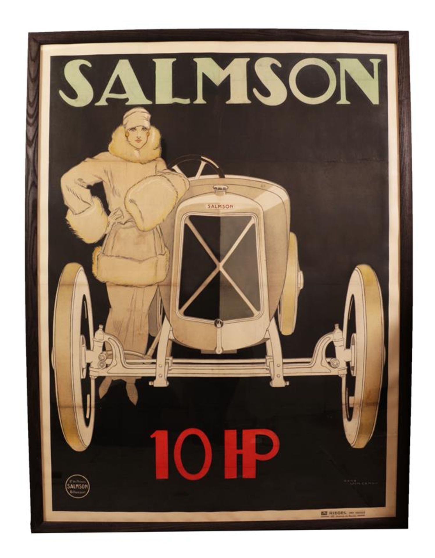 A Salmson 10 HP Lithographic Poster, after Rene Vincent, French 1920's, printed by Riegel, depicting