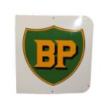 BP: A Single-Sided Enamel Advertising Sign, with yellow lettering on a green cartouche, the corner