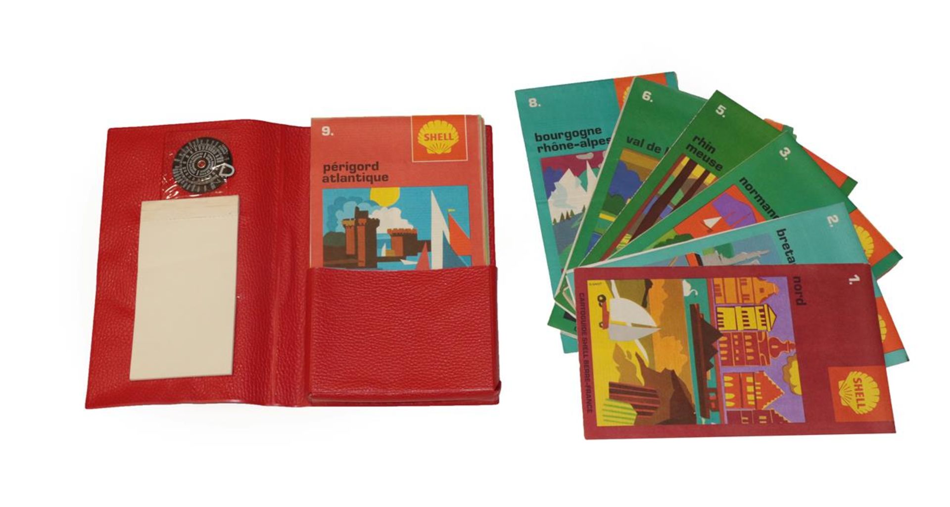 An Original 1969/1970 Cartoguides Shell Berre Wallet, containing assorted maps/guides for France,