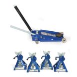 A Set of Four Blue-Point 3 Ton Car Axle Stands; and A Blue-Point 3 Ton Heavy Duty Service Jack, with