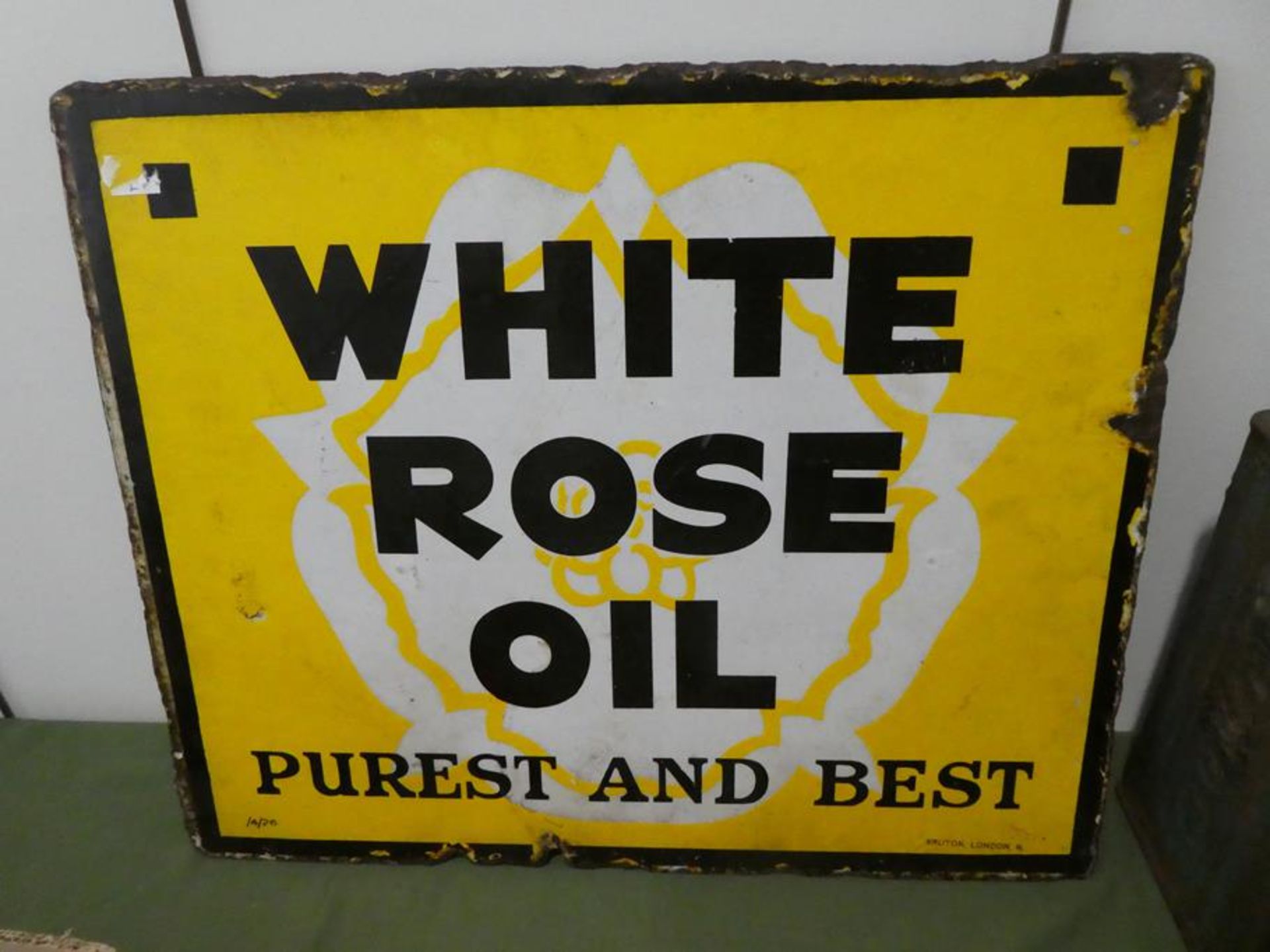 A Double-Side Enamel Advertising Sign, WHITE ROSE OIL PUREST AND BEST, stamped and numbered Bruton - Image 4 of 5